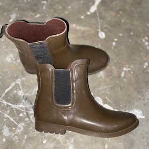 Brown rain boots